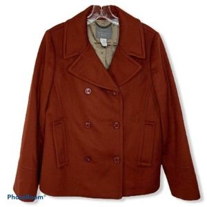J Crew Stadium Cloth Nello Gori Burnt Orange Wool Coat Peacoat Size 10